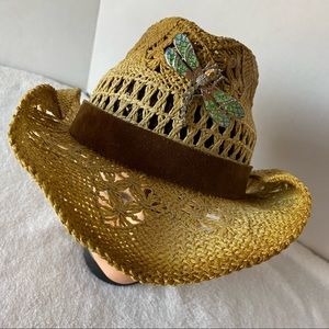 Cowgirl Hat Custom Made with Dragonfly Brooch & Genuine Leather Belt STAGECOACH